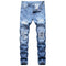 Men's Ripped Jeans Individuality Mid Waisted Jeans Straight Pants